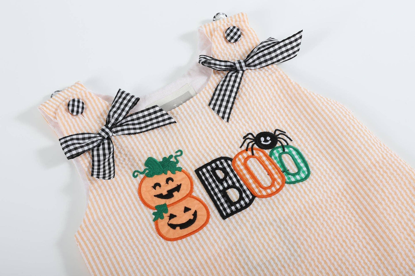 Lil Cactus - Orange Seersucker Halloween Boo Ruffle Dress