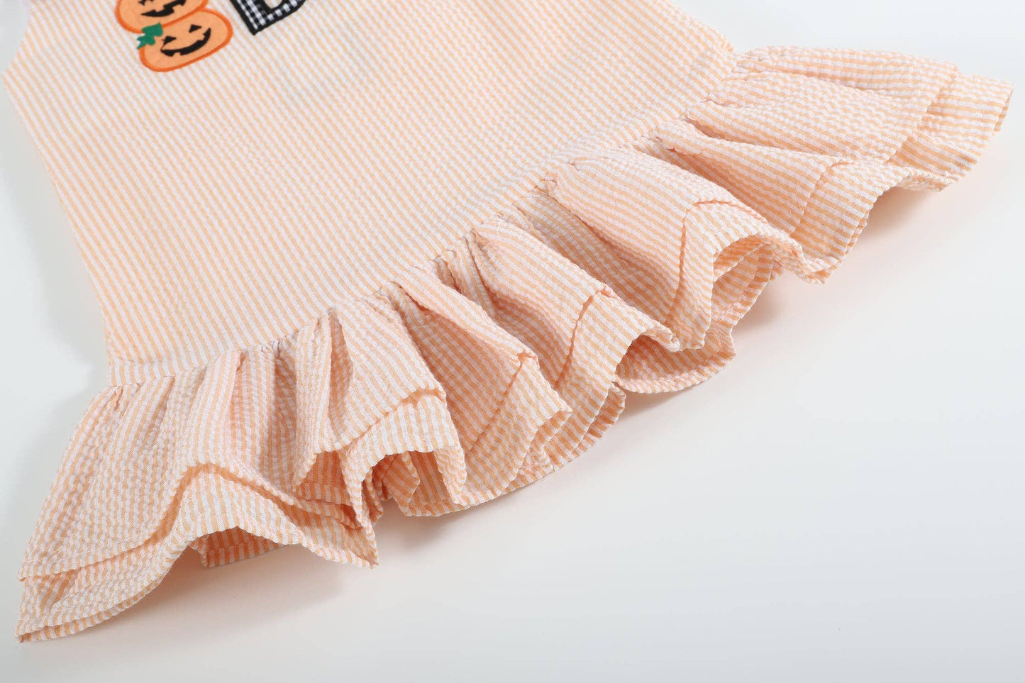 Lil Cactus - Orange Seersucker Halloween Boo Ruffle Dress
