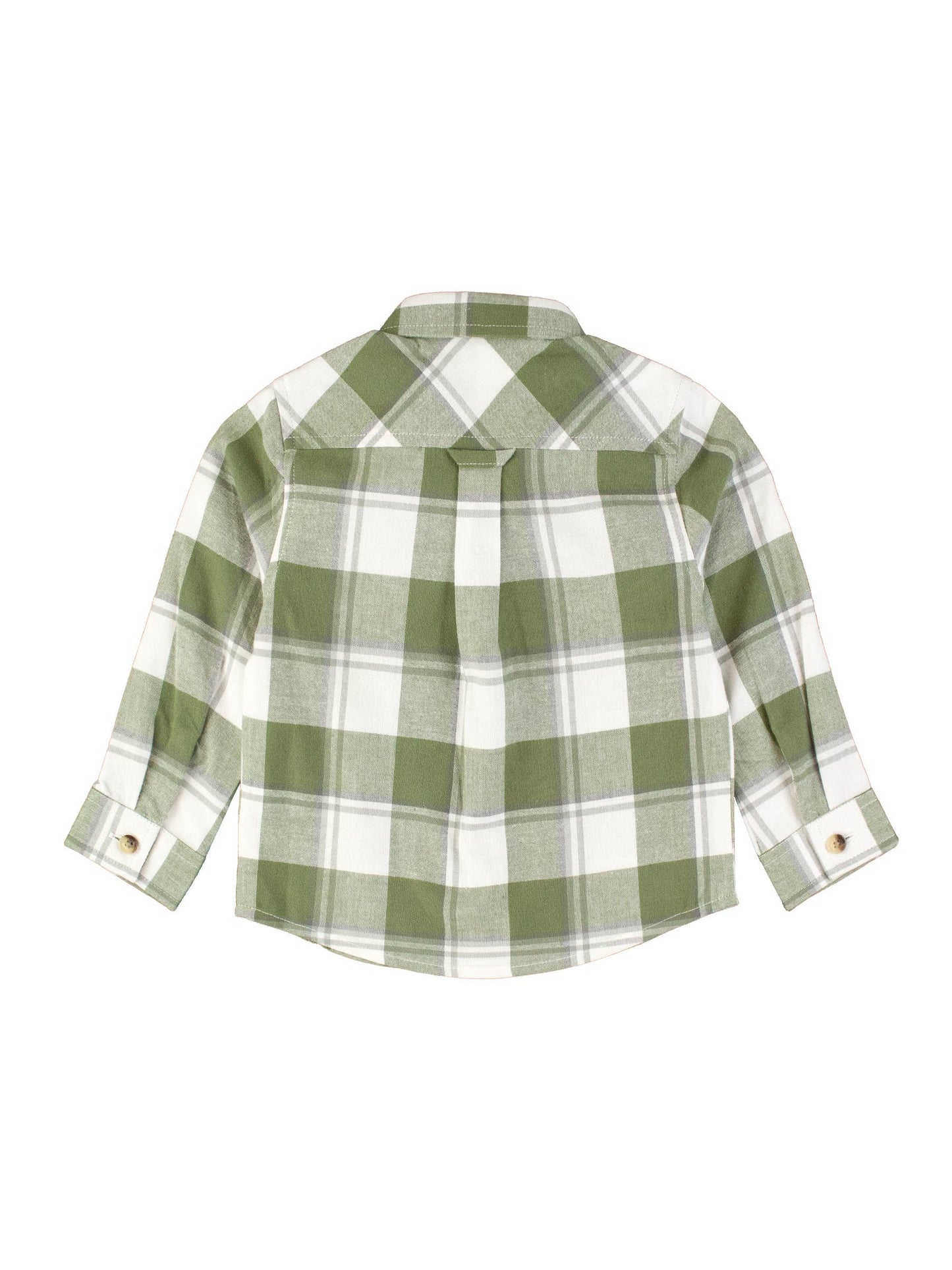 RuffleButts + RuggedButts - Boys Dusty Olive Plaid Flannel Long Sleeve Button Down Shirt