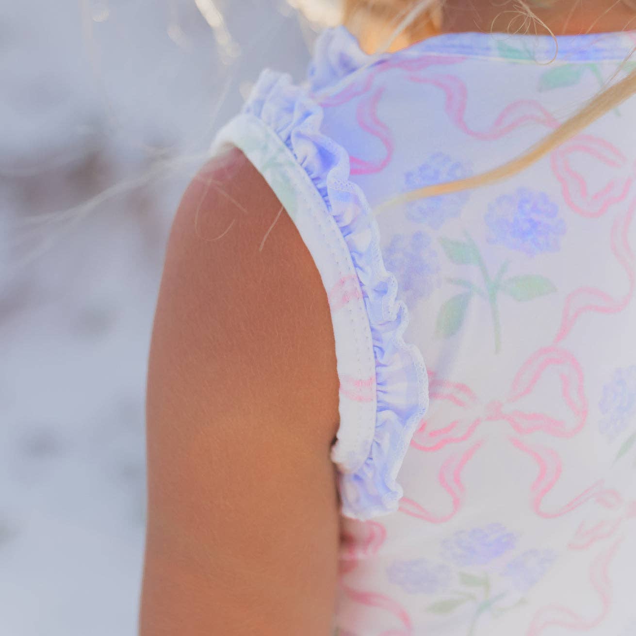 Adorable Sweetness - Girls Lavender Check & Pink Bow Pocket Ruffle Short Set