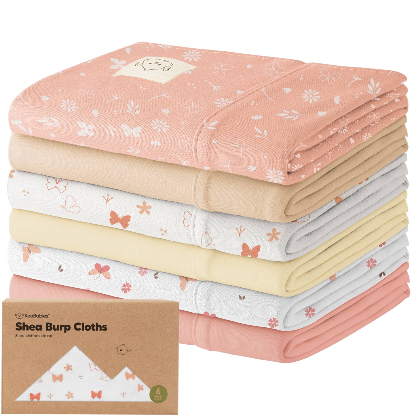 KeaBabies - KeaBabies 6-Pack Shea Burp Cloths: Butterflies