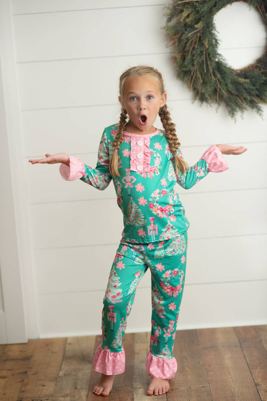 Adorable Sweetness - Kids Green & Pink Ruffle Nutcracker Comfy Lounge Play Set