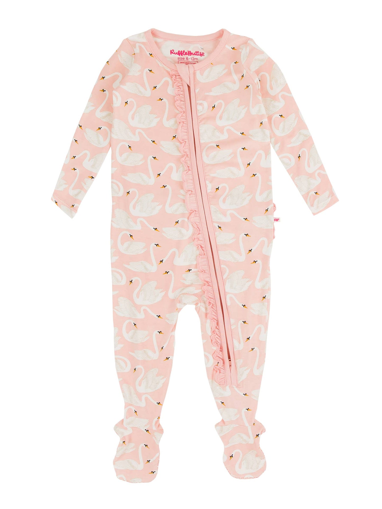 RuffleButts + RuggedButts - Baby Girls Swan Lake Dream Bamboo Viscose Footed Ruffle One Piece Pajama