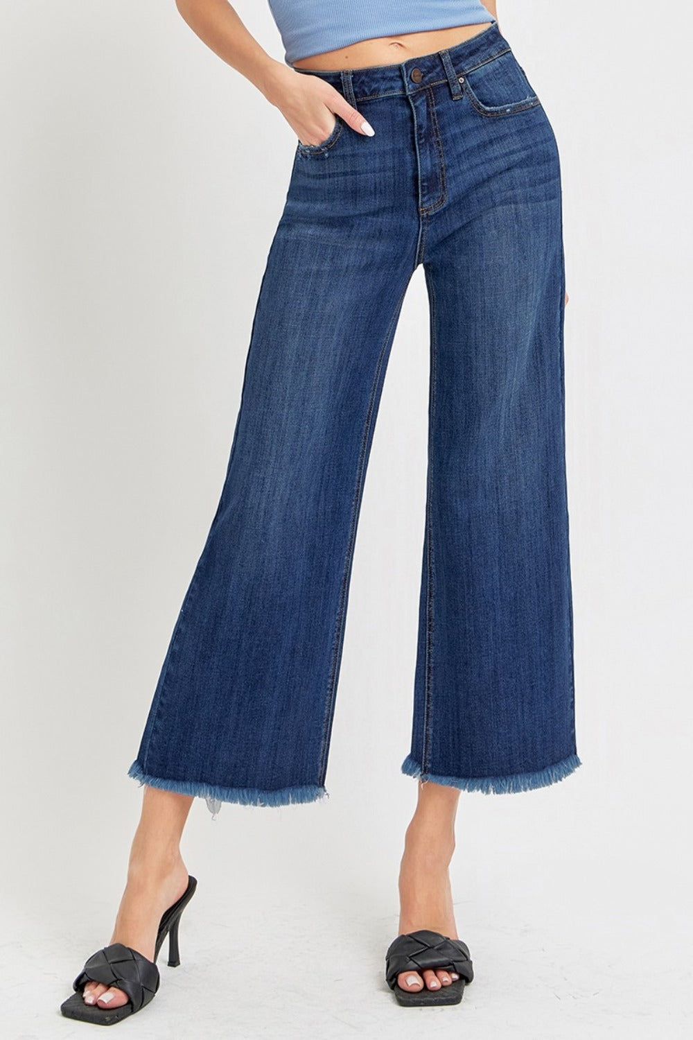 RISEN Full Size Raw Hem Cropped Wide Leg Jeans