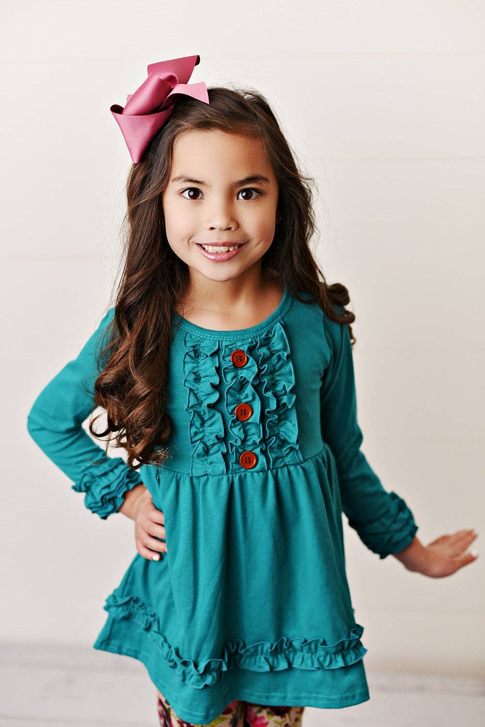 Adorable Sweetness - Kids Teal Plum Floral Ruffle Button Fall Two Piece Set