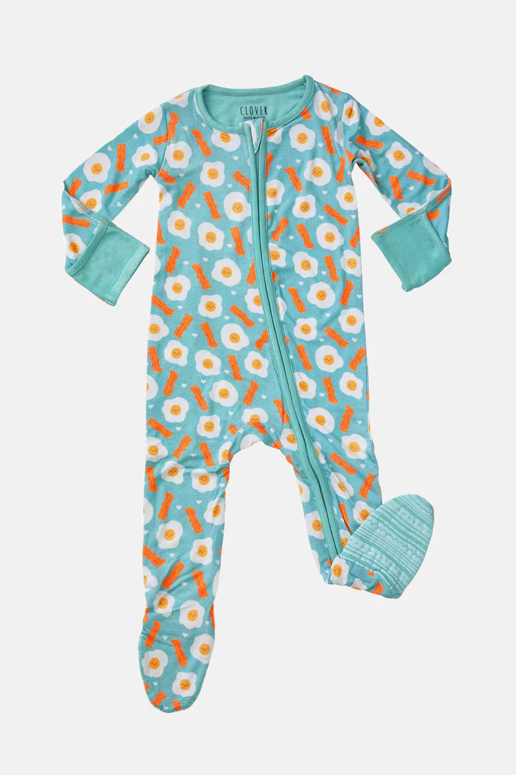 Soft & Stretchy Zipper Footie - Bacon & Eggs Haze