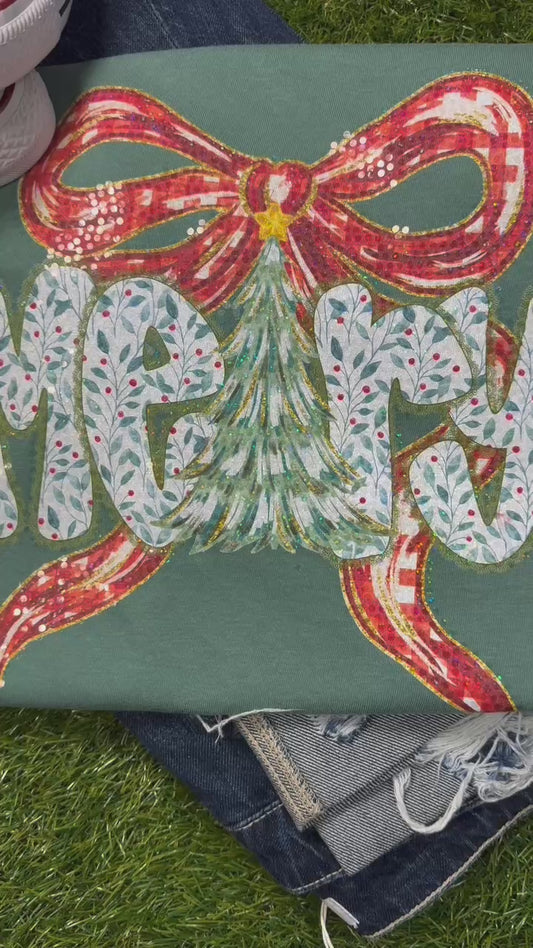 Max and Pippa - Merry Bow Spangle - Adult Comfort Colors Long Sleeve Tee