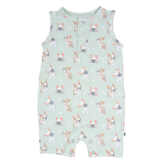 Mint Frenchie Puppy Tank Romper