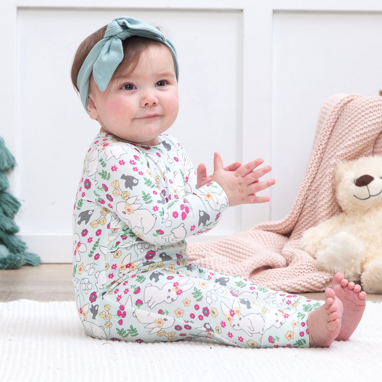 Bunny Garden Ruffle Romper – Bamboo Baby Jumpsuit