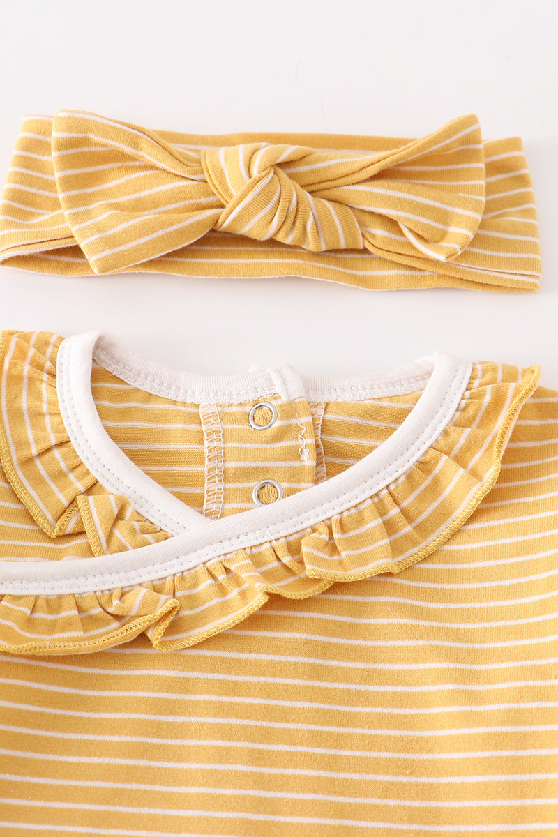 Abby & Evie - Mustard Stripe Ruffle Baby 2pc Gown