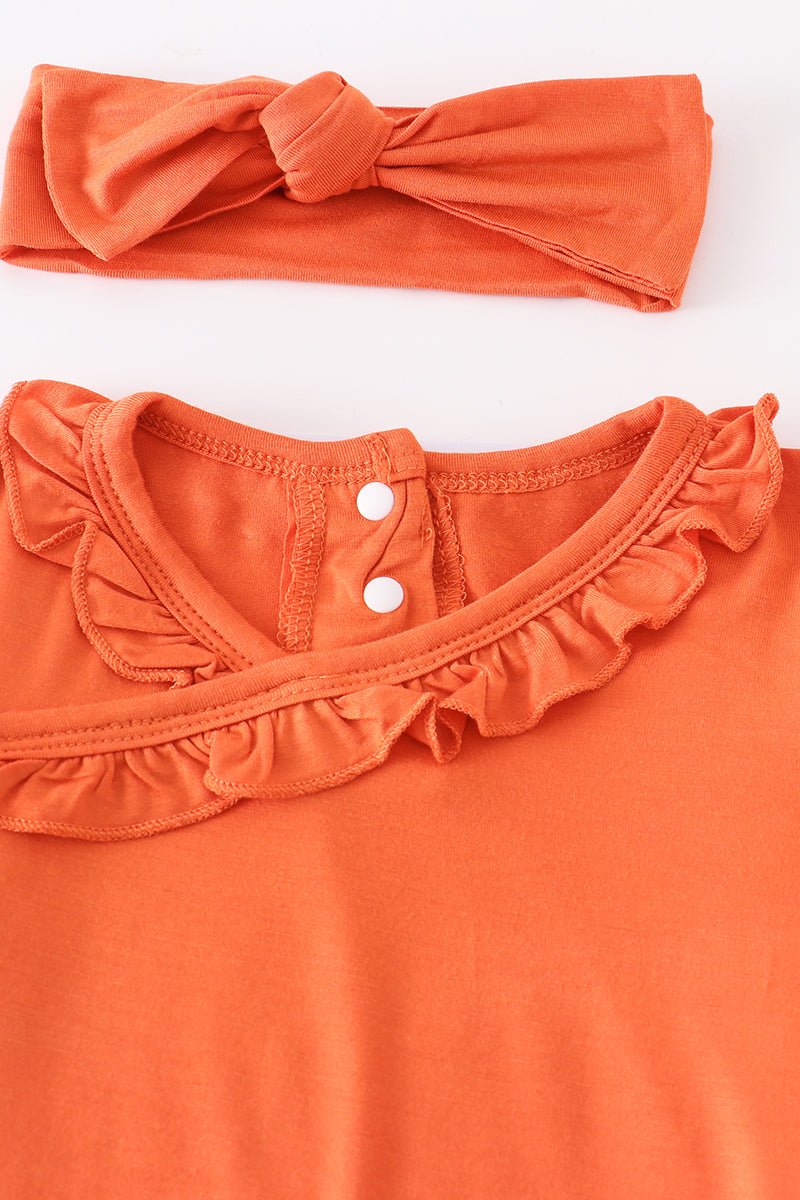 Abbie & Evie - Orange Bamboo Ruffle 2pc Baby Gown