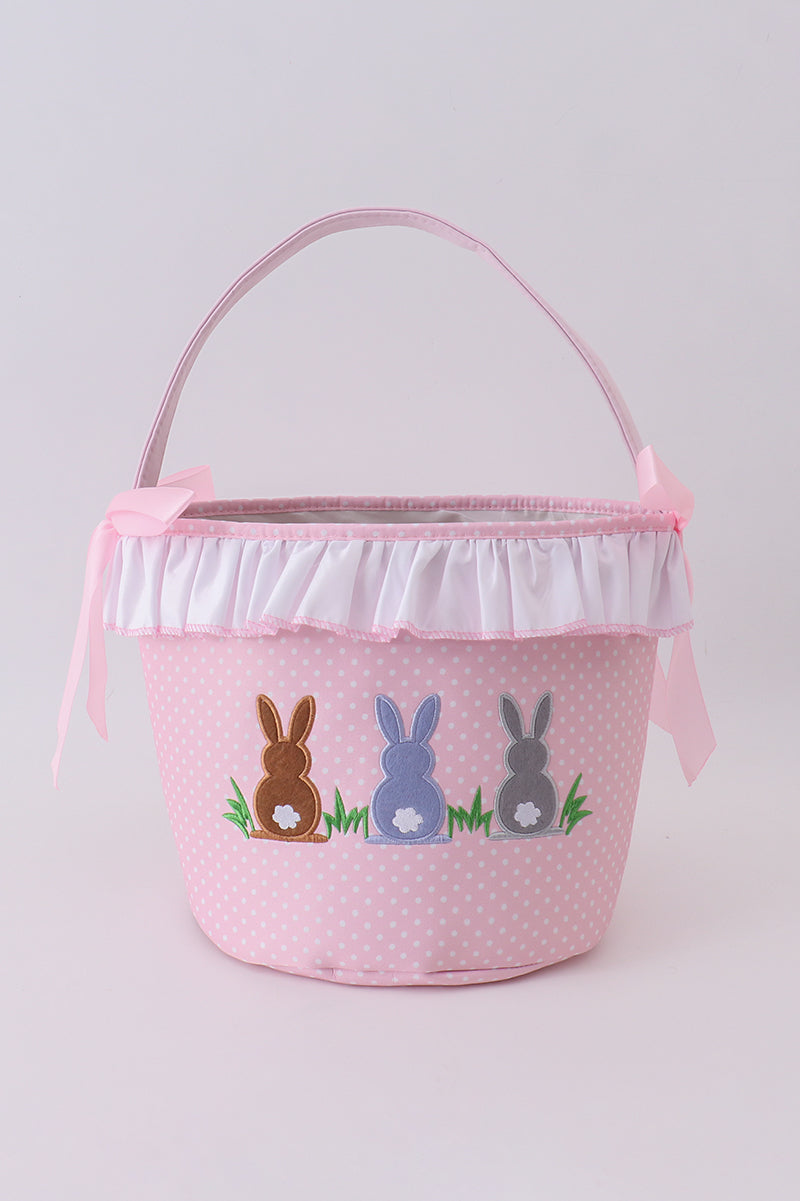 Abby & Evie - Pink Bunny Ruffle Bow Easter Basket