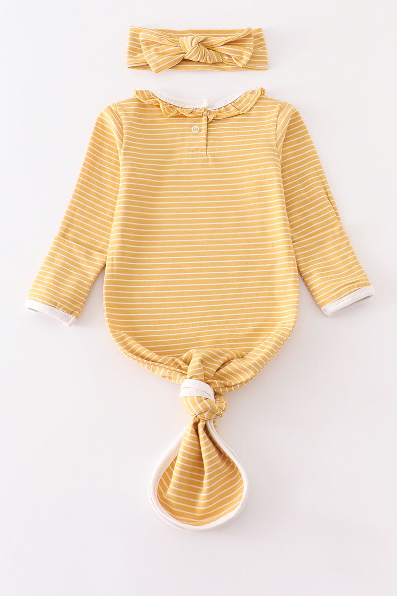 Abby & Evie - Mustard Stripe Ruffle Baby 2pc Gown