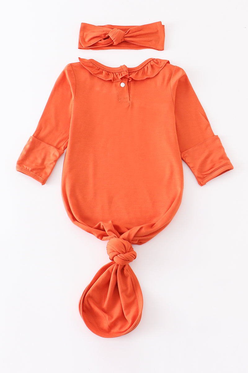 Abbie & Evie - Orange Bamboo Ruffle 2pc Baby Gown