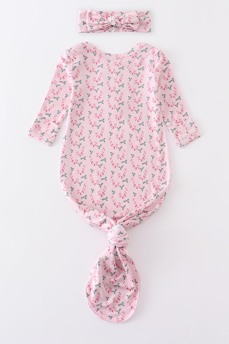 Abby & Evie - Christmas Candy Cane Print Bamboo Knotted  Gown