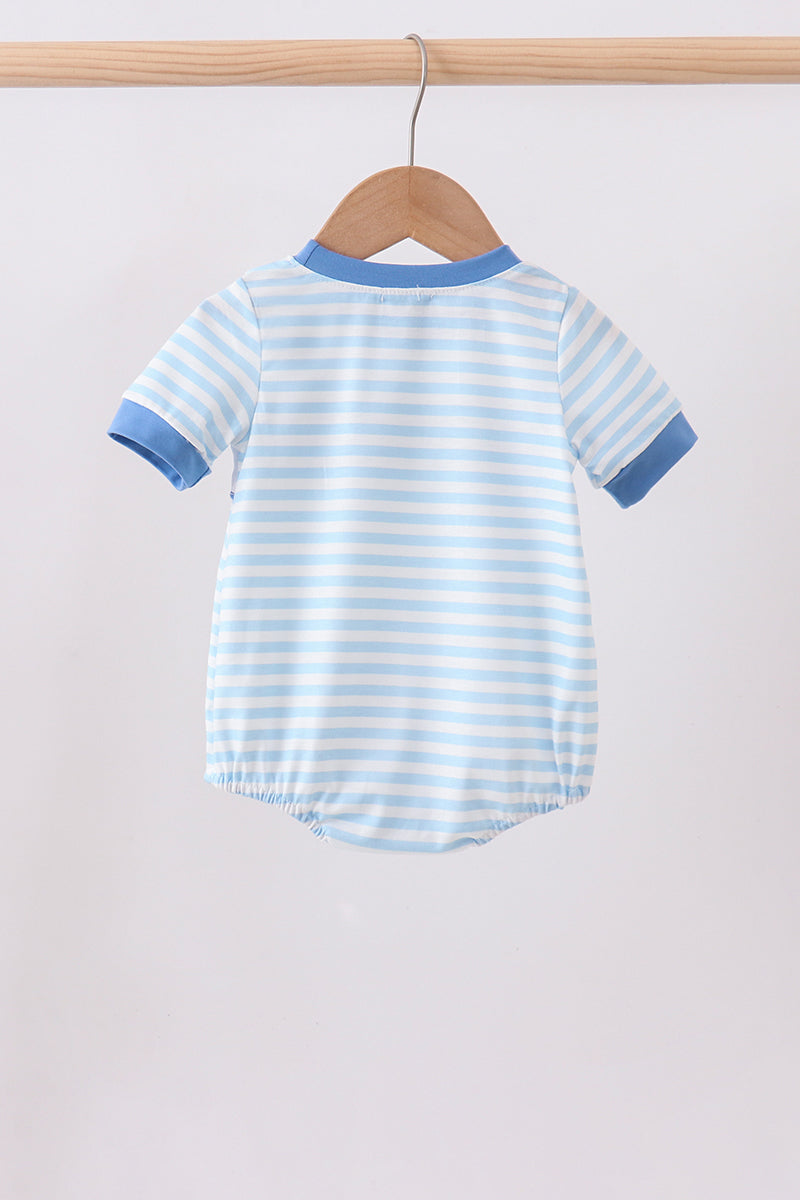Baby Boy Blue Flag Embroidery Striped Bubble - Fourth of July