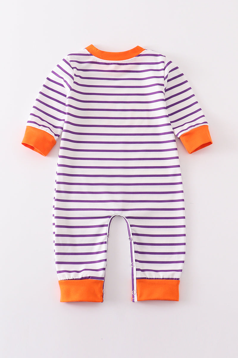 Abby & Evie - Purple Stripe BOO Applique Romper