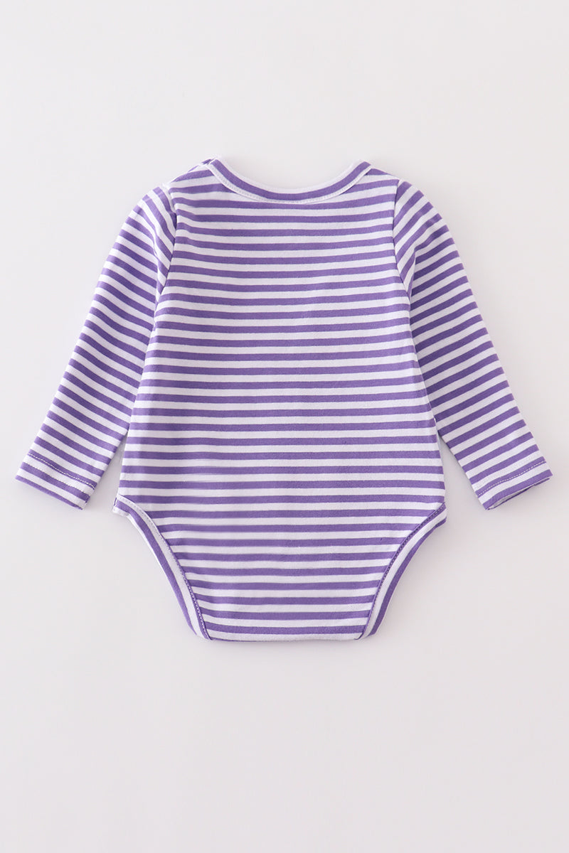 Abby & Evie - Purple Stripe Ghost Pumpkin Applique Onesie